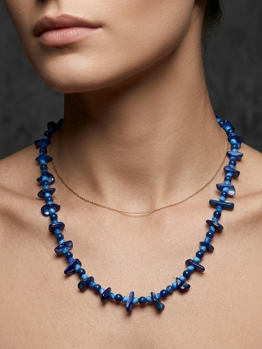 Vintage 28" Blue Mother of Pearl Chip & Beaded Strand Necklace – Perfect